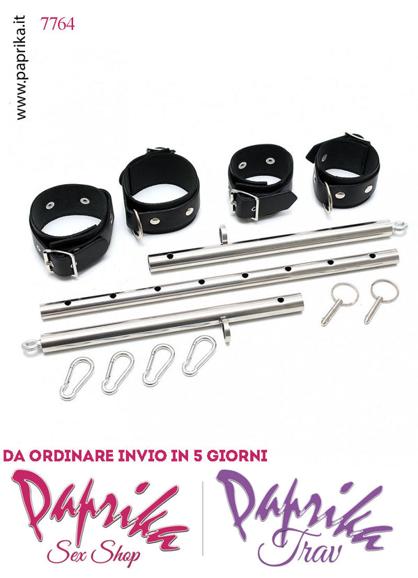 Barra Acciaio Bdsm Divaricatore Gambe Moschettoni Cavigliere Manette Pelle