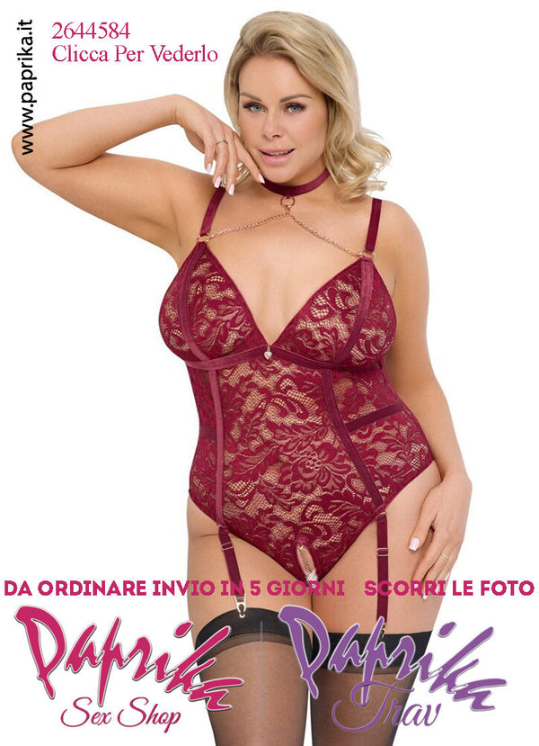 Body Aperto Sexy Curvy XXL Pizzo Colletto Basso Catenelle Oro