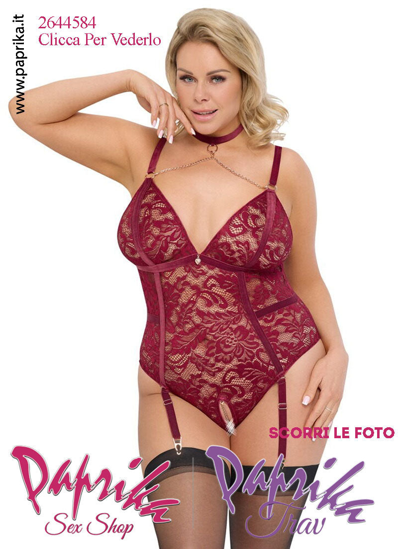 Body Aperto Sexy Curvy XXL Pizzo Colletto Basso Catenelle Oro