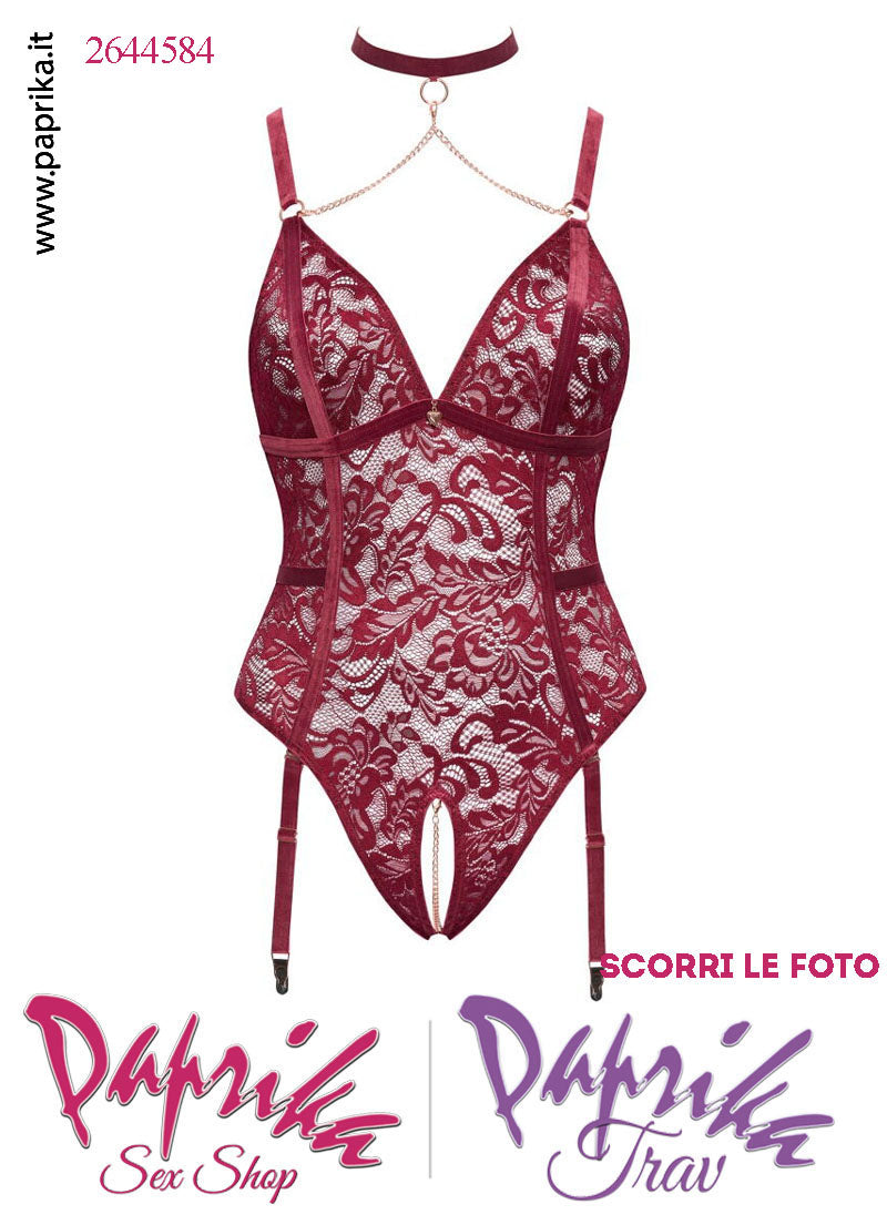 Body Aperto Sexy Curvy XXL Pizzo Colletto Basso Catenelle Oro