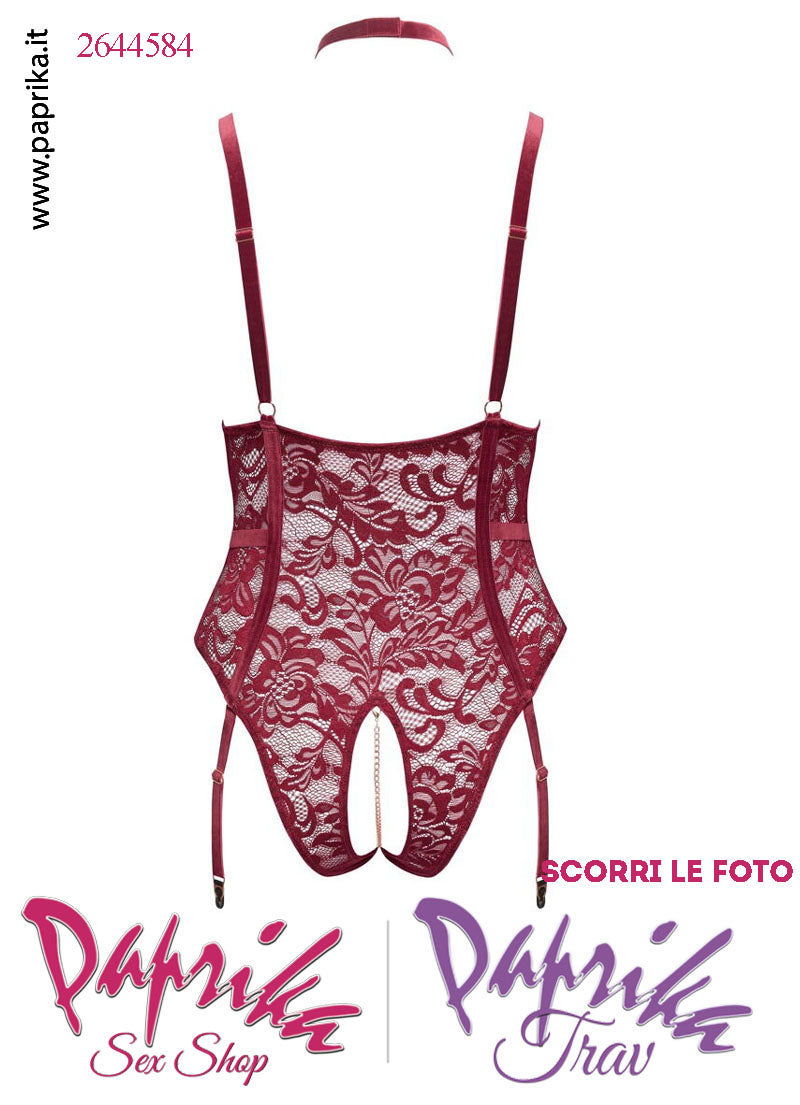 Body Aperto Sexy Curvy XXL Pizzo Colletto Basso Catenelle Oro