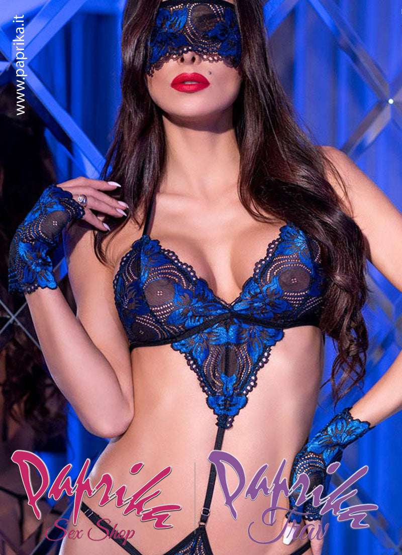 Body String Total Nude Sexy Pizzo Mascherina Guanti Corti