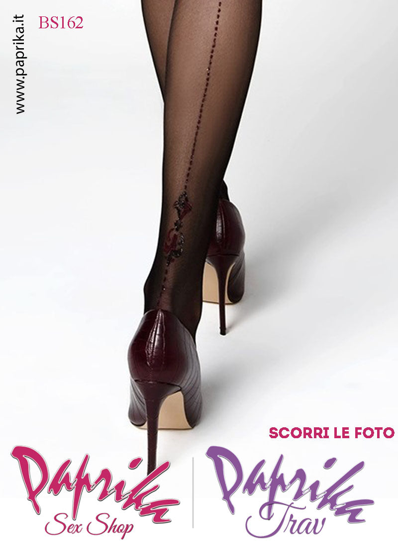 Autoreggenti Sexy Disegno Lurex Riga Posteriore Balza Rossa Punte Rinforzate