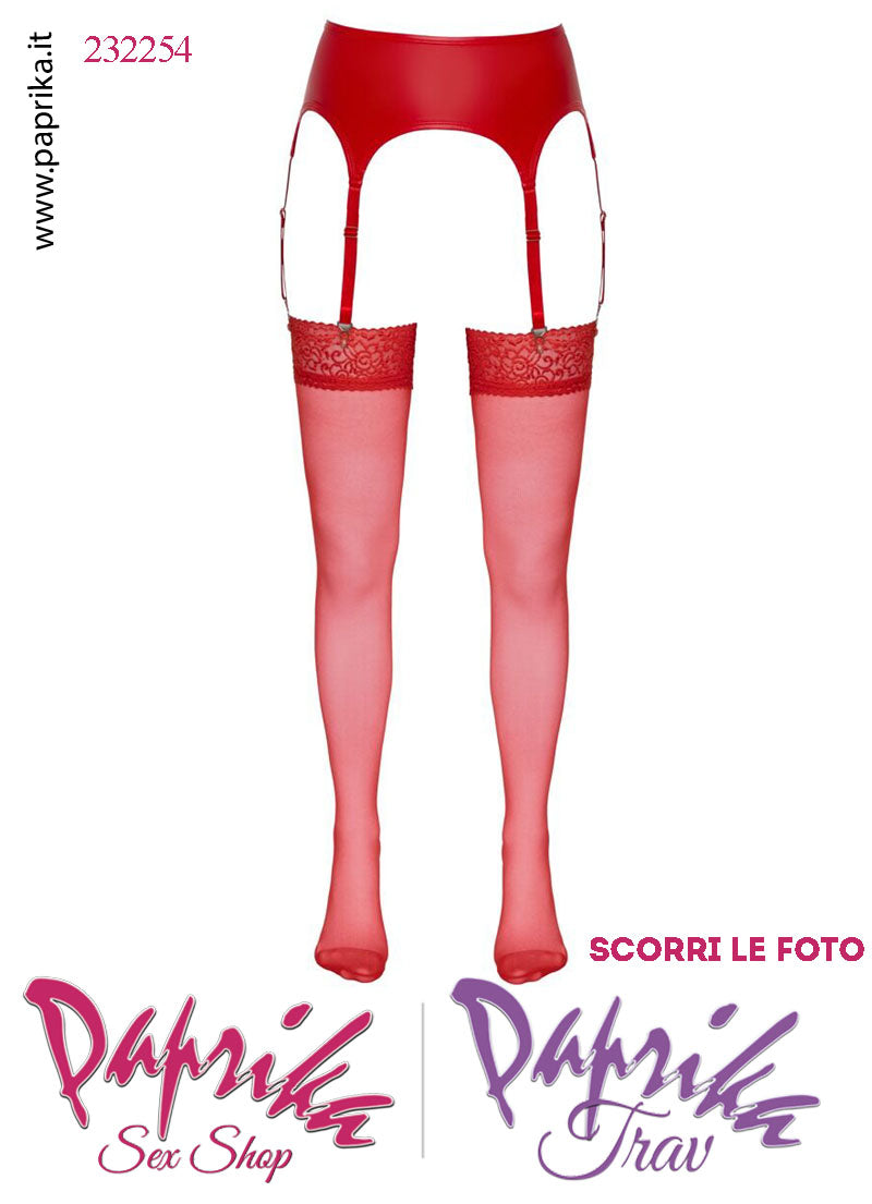 Calze da Reggicalze Velate Rosse Balza Pizzo Lavorato Senza Silicone