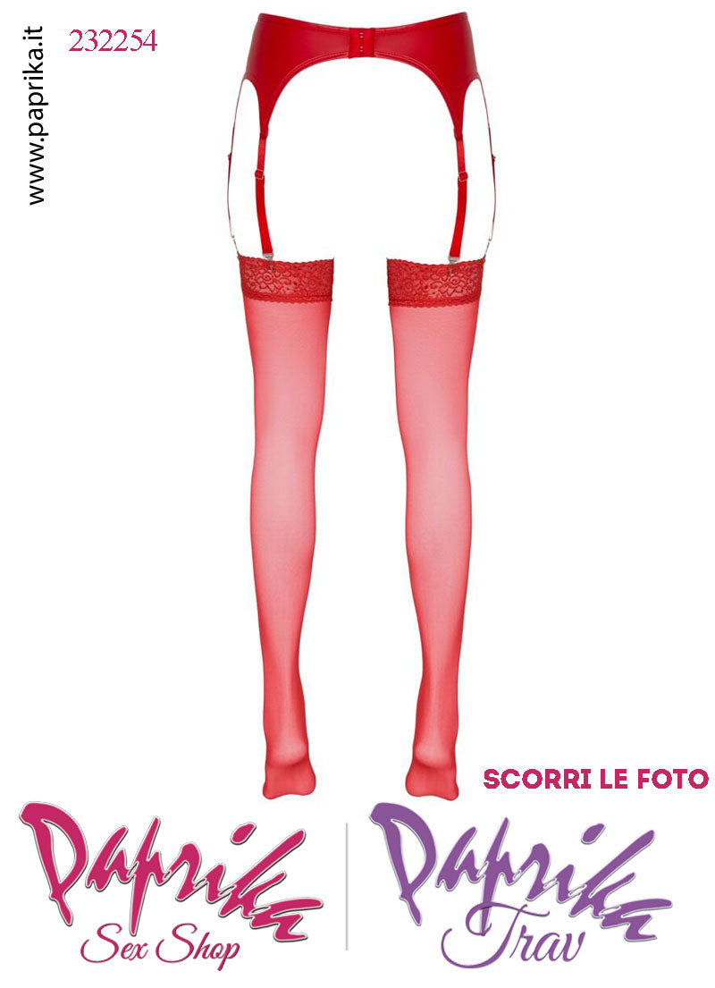 Calze da Reggicalze Velate Rosse Balza Pizzo Lavorato Senza Silicone