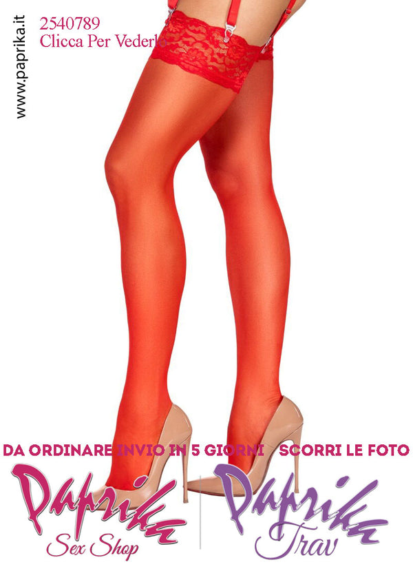 Calze da Reggicalze Velate Rosse 20 Denari Balza Pizzo Senza Silicone