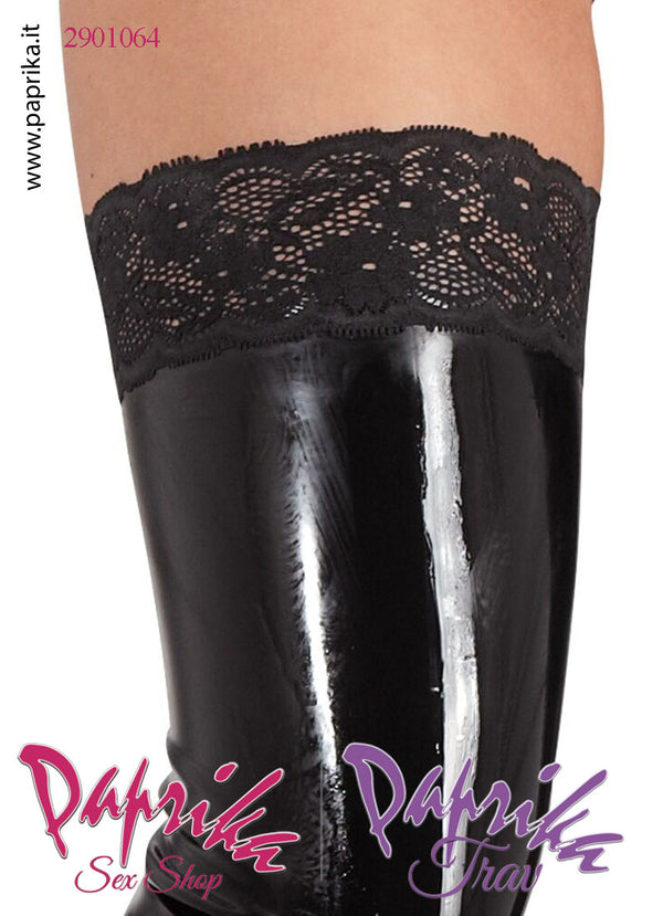 Calze Latex Fetish Aderenti Balza Pizzo Unisex Lucide Con Piedi