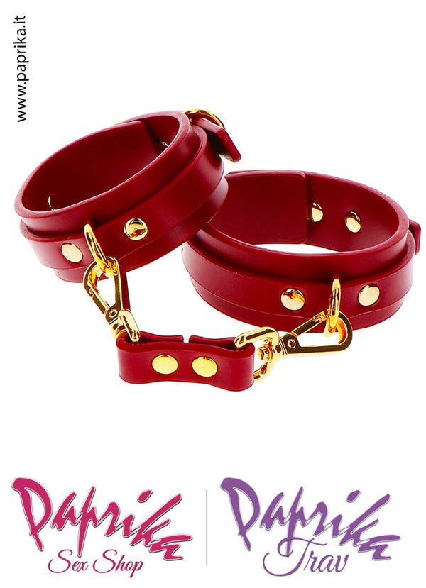 Cavigliere Basse Pelle Vegan Rosso Anelli Moschettone Fibbia Oro