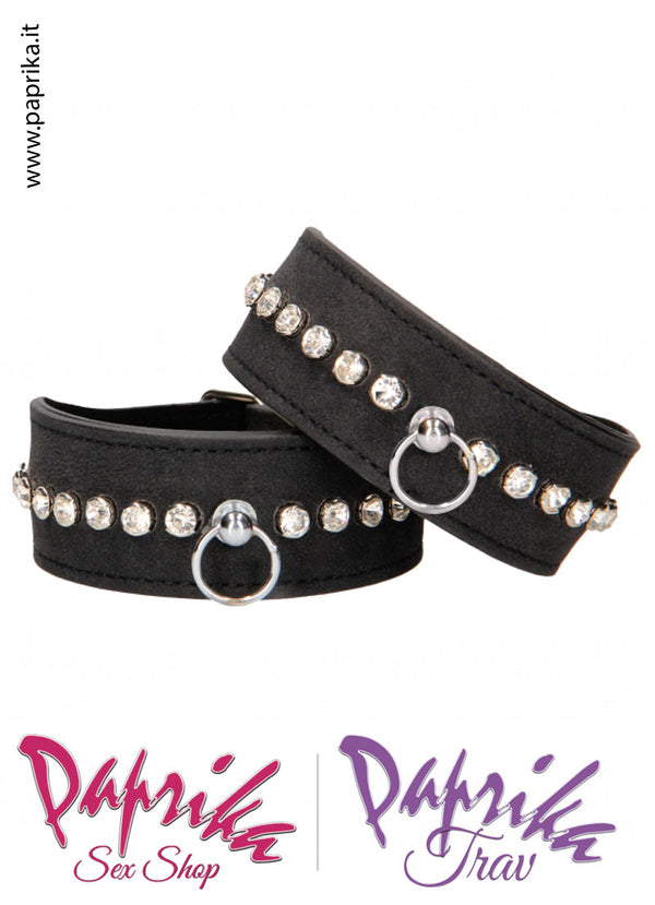 Cavigliere Sadomaso Ecopelle File Strass Catenella Moschettoni