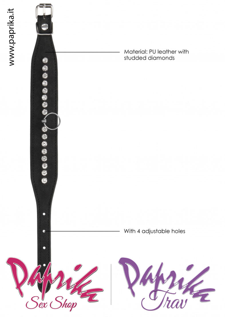 Cavigliere Sadomaso Ecopelle File Strass Catenella Moschettoni