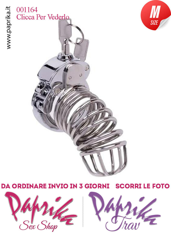 Cintura Di Castità Aperta Acciaio Medium Anello Testicoli Gabbietta Maschile Serratura