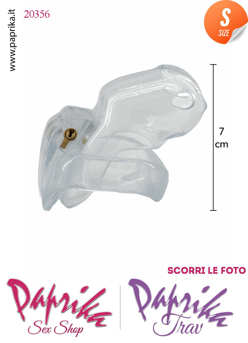 Cintura Di Castità Maschile Small 7 cm Trasparente Chastity Cage 4 Anelli