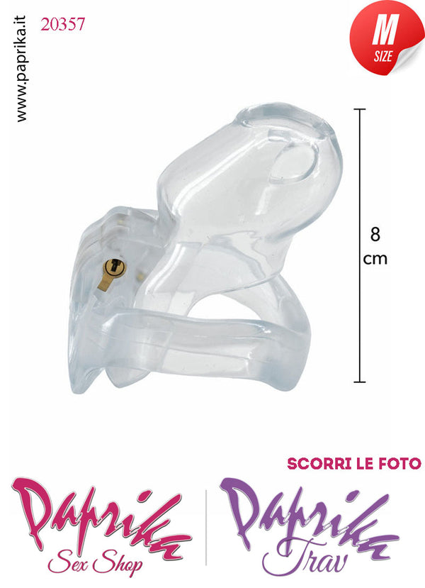 Cintura Di Castità Maschile Medium 8 cm Trasparente Chastity Cage 4 Anelli