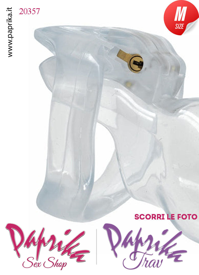 Cintura Di Castità Maschile Medium 8 cm Trasparente Chastity Cage 4 Anelli