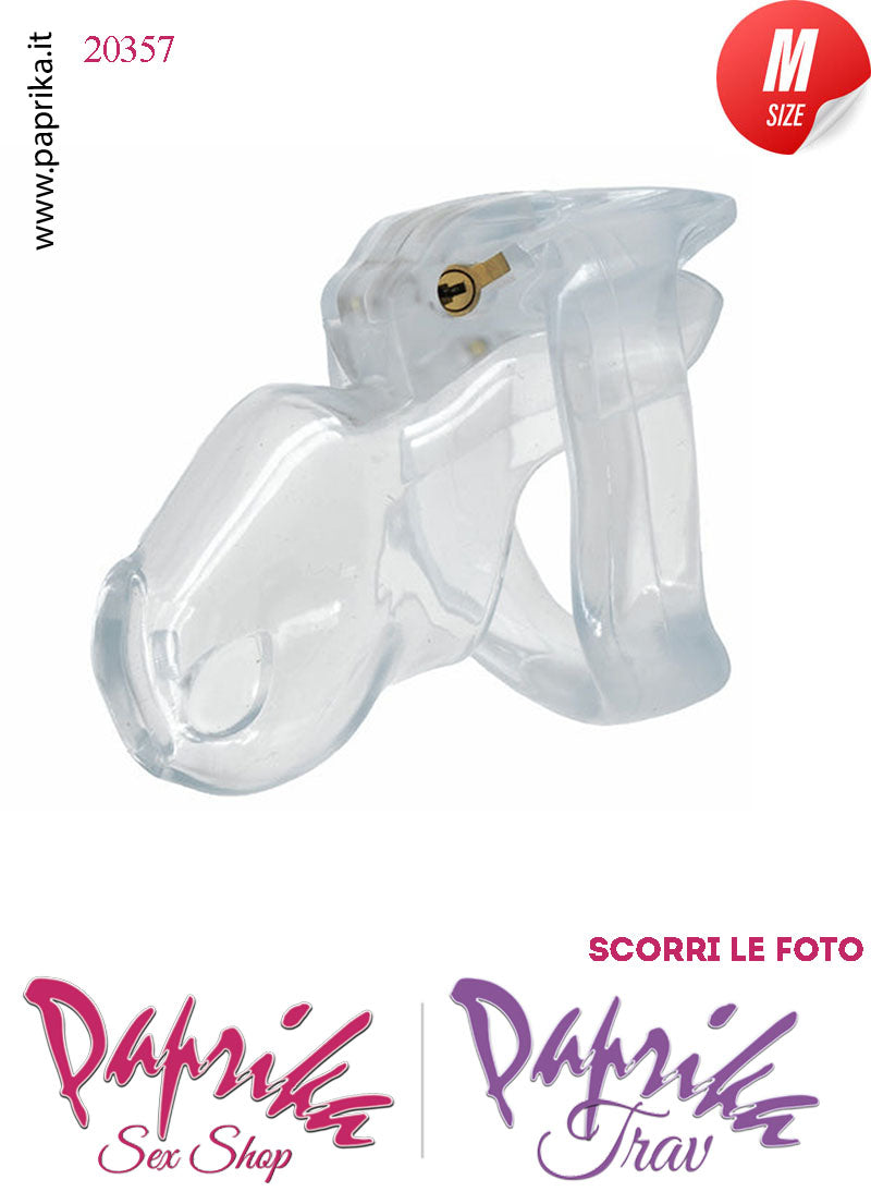 Cintura Di Castità Maschile Medium 8 cm Trasparente Chastity Cage 4 Anelli