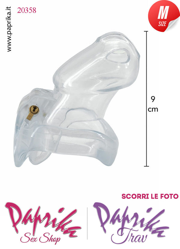 Cintura Di Castità Maschile Medium 9 cm Trasparente Chastity Cage 4 Anelli