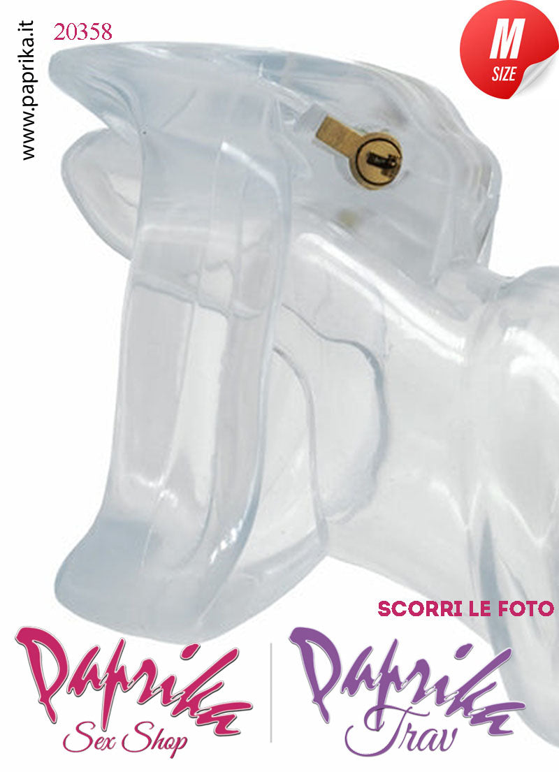 Cintura Di Castità Maschile Medium 9 cm Trasparente Chastity Cage 4 Anelli