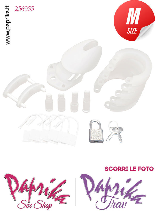 Cintura Di Castità Maschile Chastity Cage Silicone Bianco Lucchetto Metallo