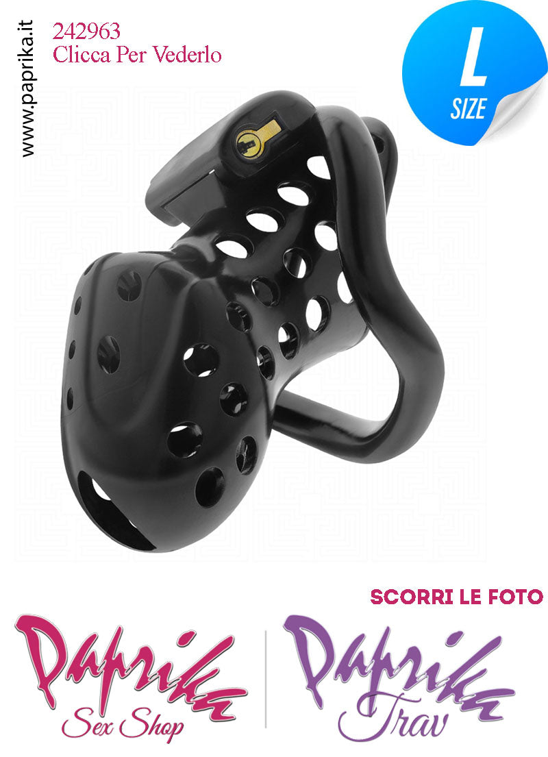 Cintura Di Castità Maschile Nera Large Chastity Cage Abs Fori 4 Anelli