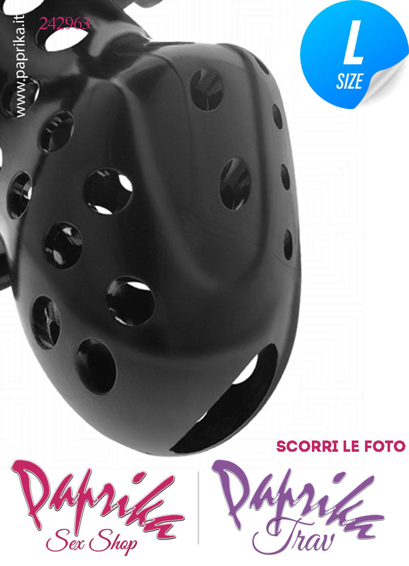 Cintura Di Castità Maschile Nera Large Chastity Cage Abs Fori 4 Anelli