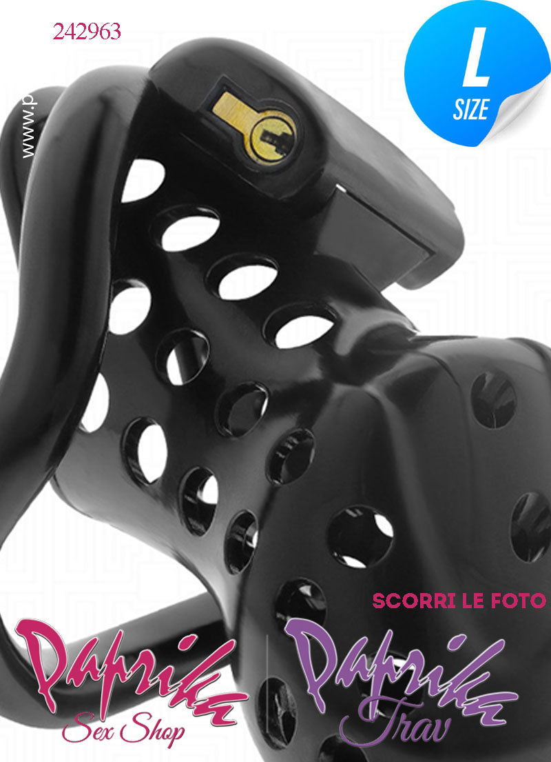 Cintura Di Castità Maschile Nera Large Chastity Cage Abs Fori 4 Anelli