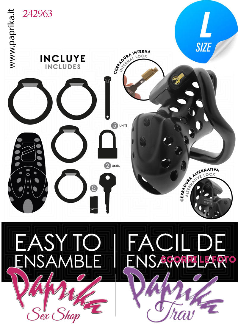 Cintura Di Castità Maschile Nera Large Chastity Cage Abs Fori 4 Anelli