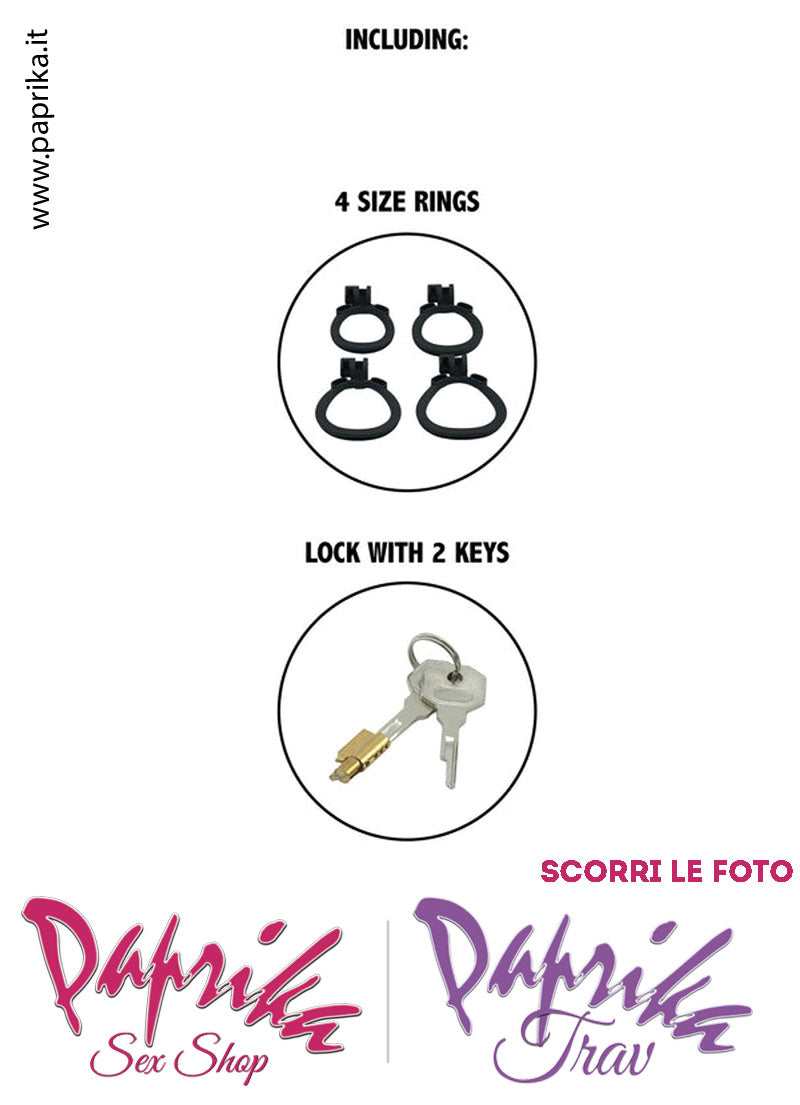 Cintura Di Castità Maschile Small Nera Chastity Cage Abs 4 Anelli