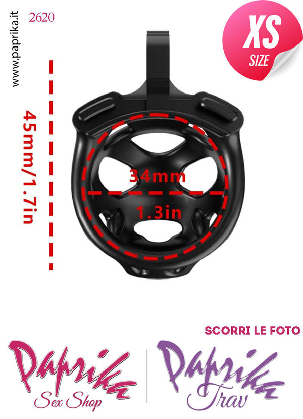 Cintura Di Castità Maschile Extra Small PC07 Dog Chastity Cage Abs Traforato 5 Anelli