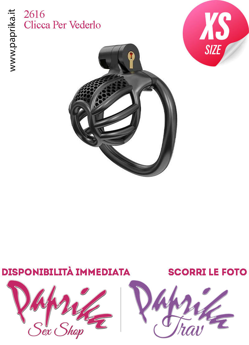 Cintura Di Castità Maschile Nera ExtraSmall  PC06 Chastity Cage Abs Fori Punta 5 Anelli