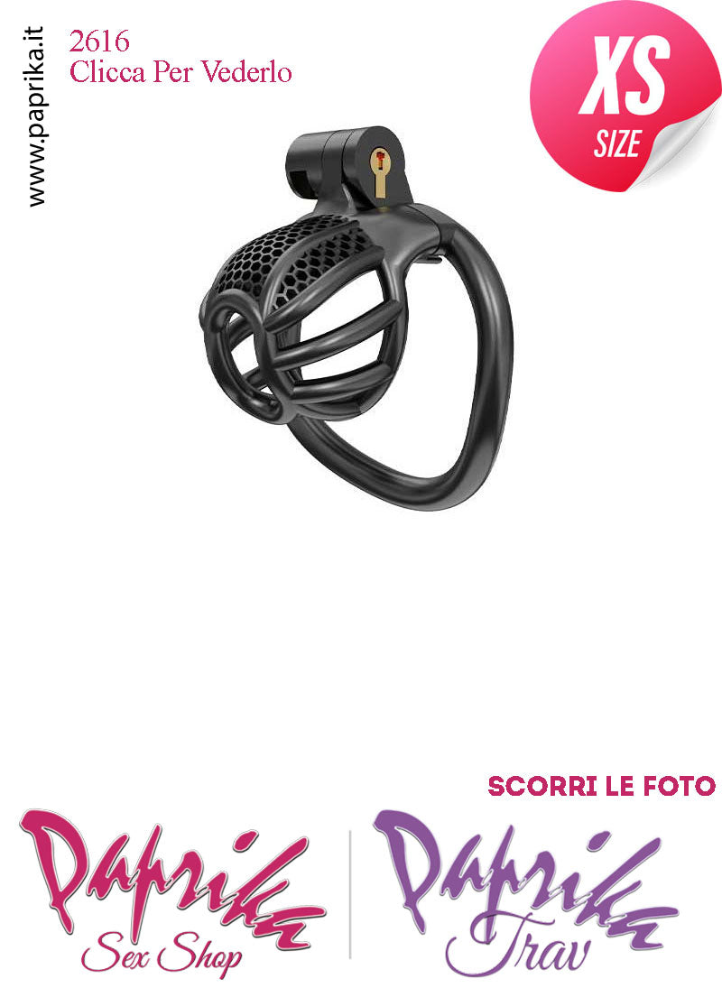 Cintura Di Castità Maschile Nera ExtraSmall  PC06 Chastity Cage Abs Fori Punta 5 Anelli