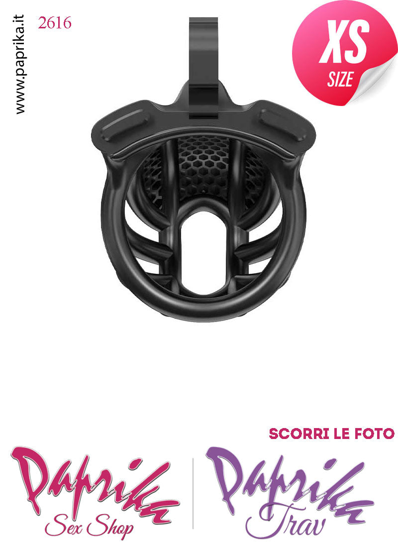 Cintura Di Castità Maschile Nera ExtraSmall  PC06 Chastity Cage Abs Fori Punta 5 Anelli