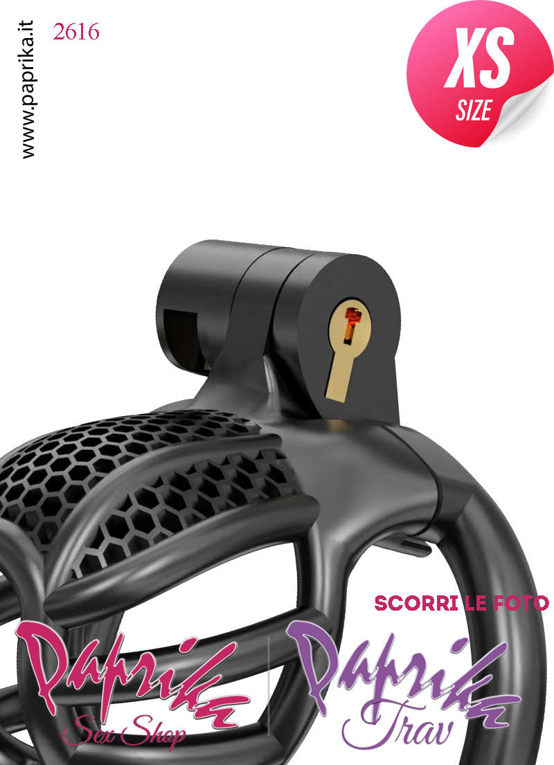Cintura Di Castità Maschile Nera ExtraSmall  PC06 Chastity Cage Abs Fori Punta 5 Anelli