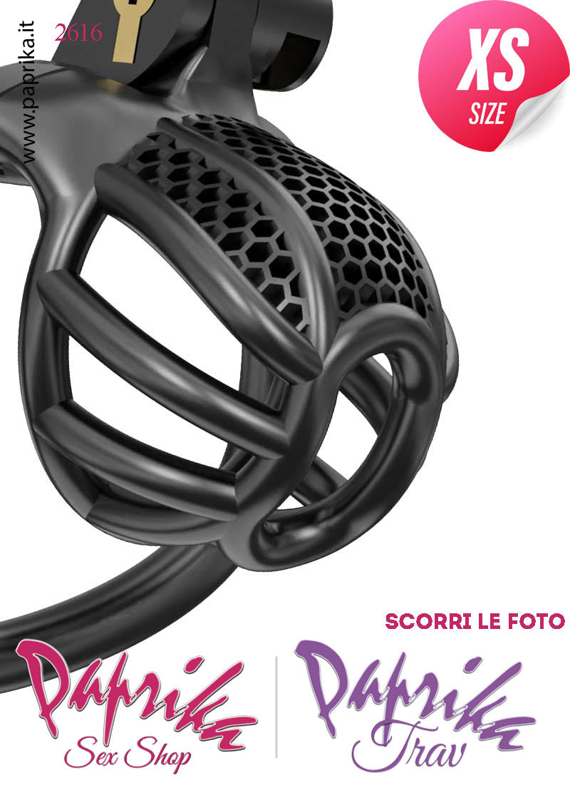 Cintura Di Castità Maschile Nera ExtraSmall  PC06 Chastity Cage Abs Fori Punta 5 Anelli