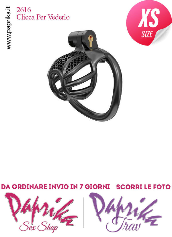 Cintura Di Castità Maschile Nera ExtraSmall  PC06 Chastity Cage Abs Fori Punta 5 Anelli