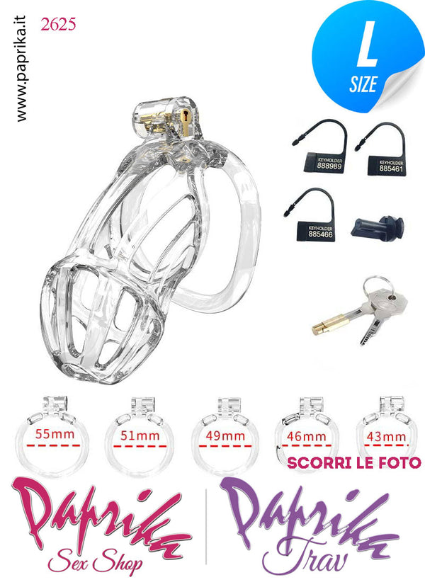 Cintura Di Castità Maschile Large PC08 Chastity Cage Abs Apertura Lunghe 5 Anelli