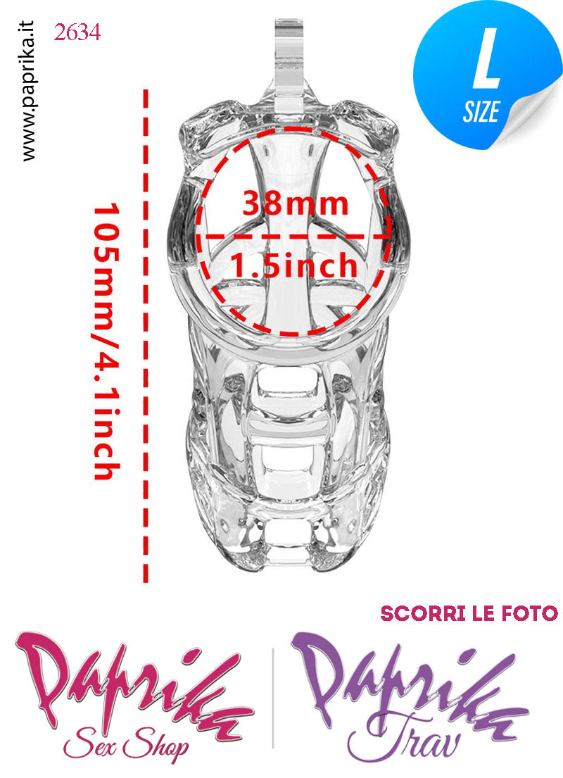 Cintura Di Castità Maschile Large PC11 Chastity Cage Abs Apertura 5 Anelli