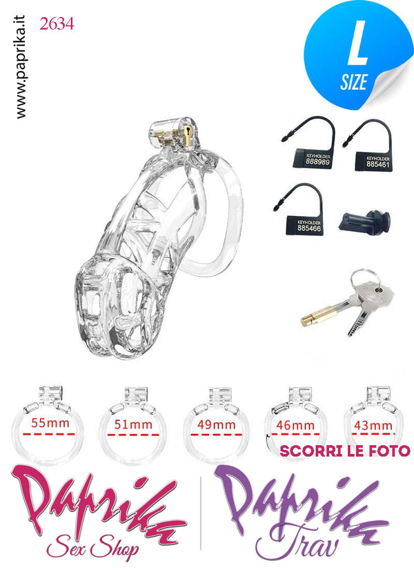 Cintura Di Castità Maschile Large PC11 Chastity Cage Abs Apertura 5 Anelli