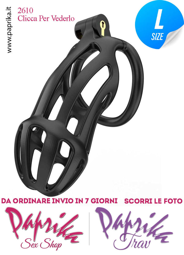 Cintura Di Castità Maschile Nera Large PC02 Chastity Cage Abs Apertura Lunghe 5 Anelli