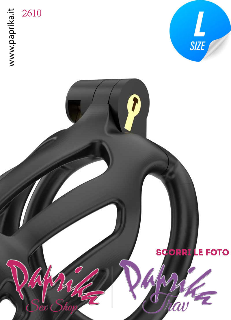 Cintura Di Castità Maschile Nera Large PC02 Chastity Cage Abs Apertura Lunghe 5 Anelli