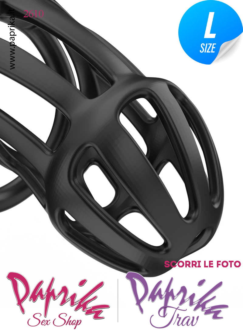 Cintura Di Castità Maschile Nera Large PC02 Chastity Cage Abs Apertura Lunghe 5 Anelli