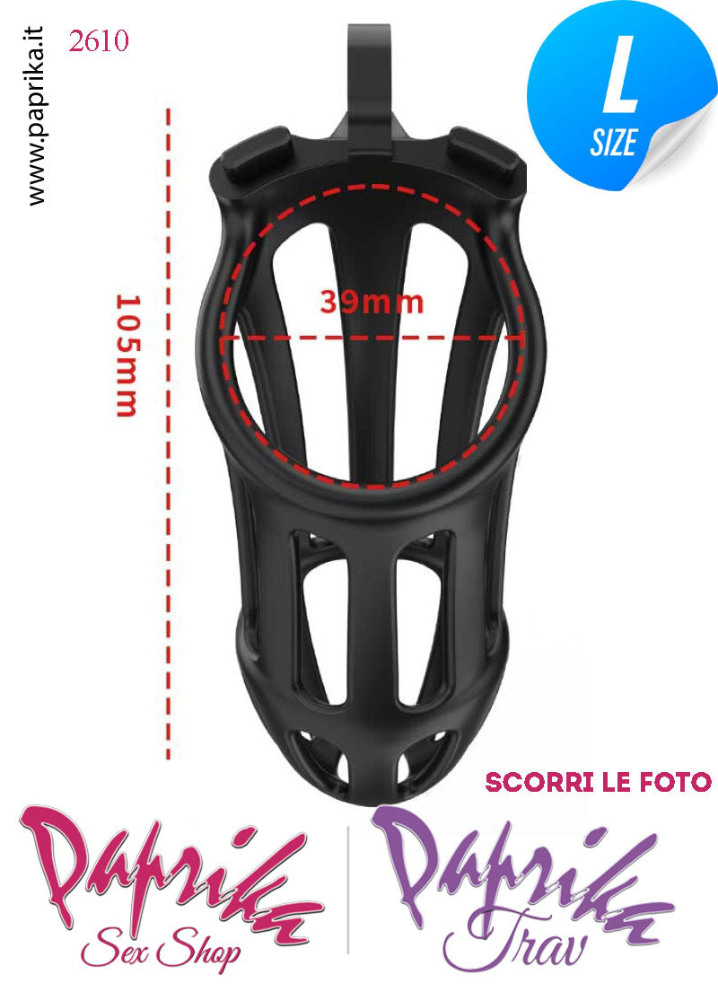 Cintura Di Castità Maschile Nera Large PC02 Chastity Cage Abs Apertura Lunghe 5 Anelli
