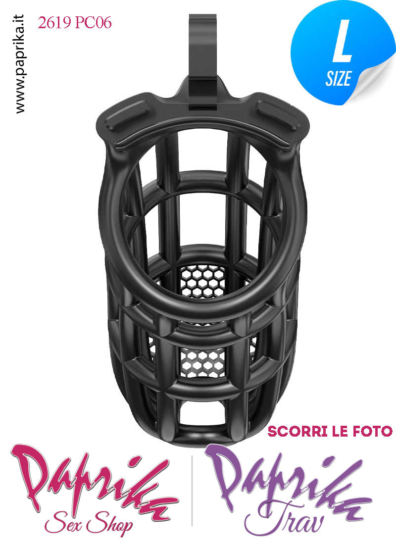 Cintura Di Castità Maschile Nera Large PC06 Chastity Cage Abs Fori Punta 5 Anelli