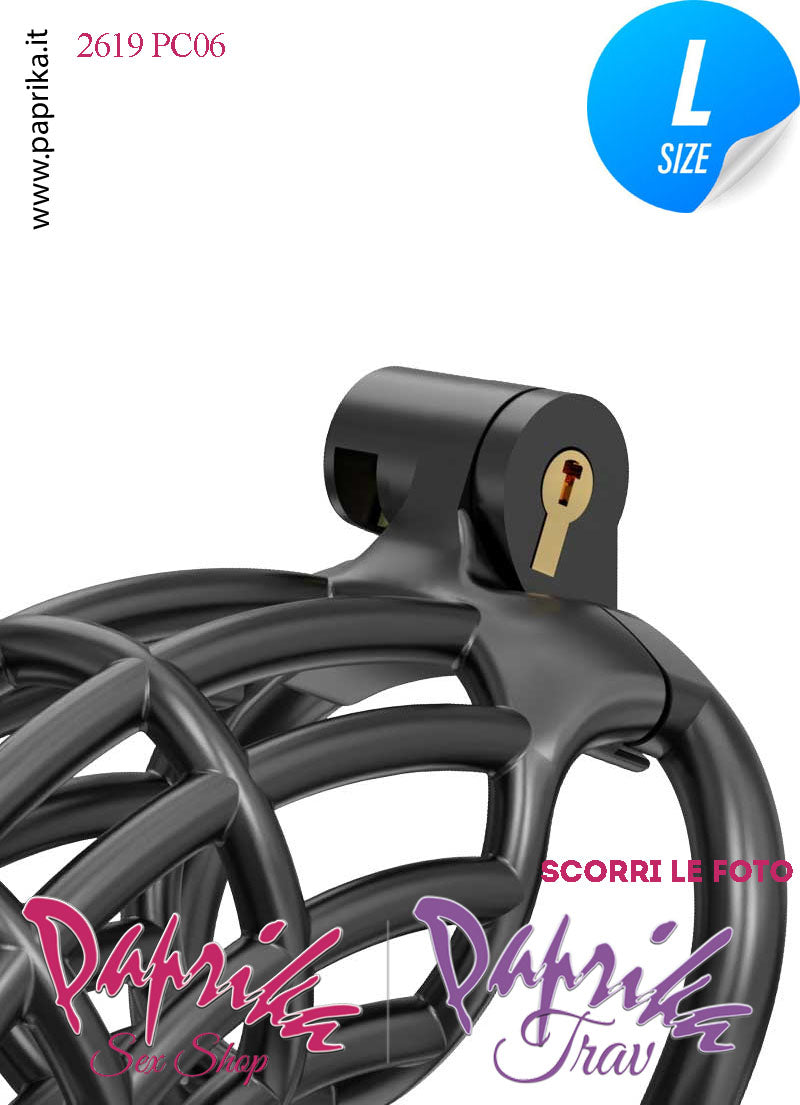 Cintura Di Castità Maschile Nera Large PC06 Chastity Cage Abs Fori Punta 5 Anelli