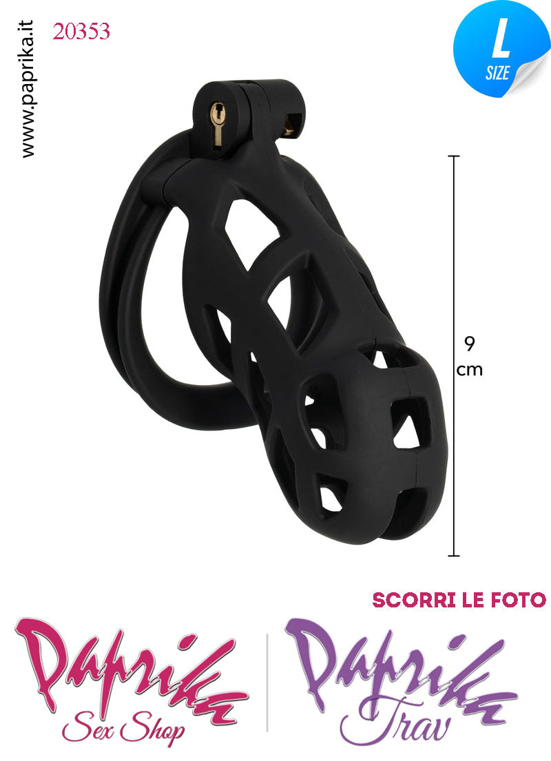 Cintura Di Castità Maschile Large Nera Chastity Cage Abs 4 Anelli