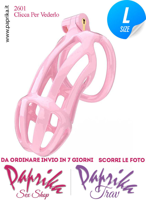 Cintura Di Castità Maschile Rosa Large PC02 Chastity Cage Abs Apertura Lunghe 5 Anelli