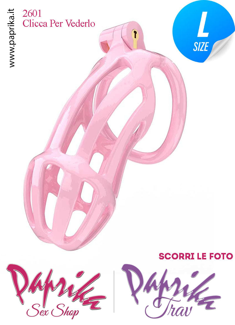Cintura Di Castità Maschile Rosa Large PC02 Chastity Cage Abs Apertura Lunghe 5 Anelli