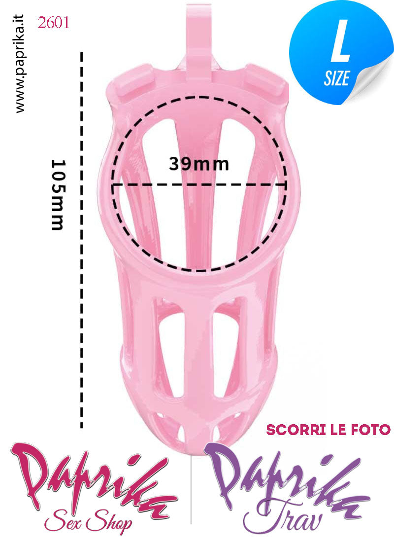 Cintura Di Castità Maschile Rosa Large PC02 Chastity Cage Abs Apertura Lunghe 5 Anelli