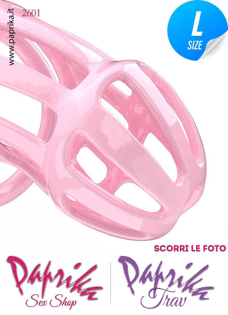 Cintura Di Castità Maschile Rosa Large PC02 Chastity Cage Abs Apertura Lunghe 5 Anelli