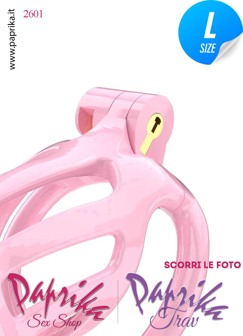 Cintura Di Castità Maschile Rosa Large PC02 Chastity Cage Abs Apertura Lunghe 5 Anelli