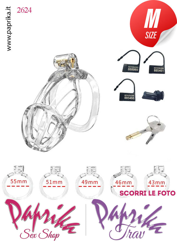 Cintura Di Castità Maschile Medium PC08 Chastity Cage Abs Apertura Lunghe 5 Anelli